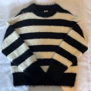Fuzzy Black and White striped sweater